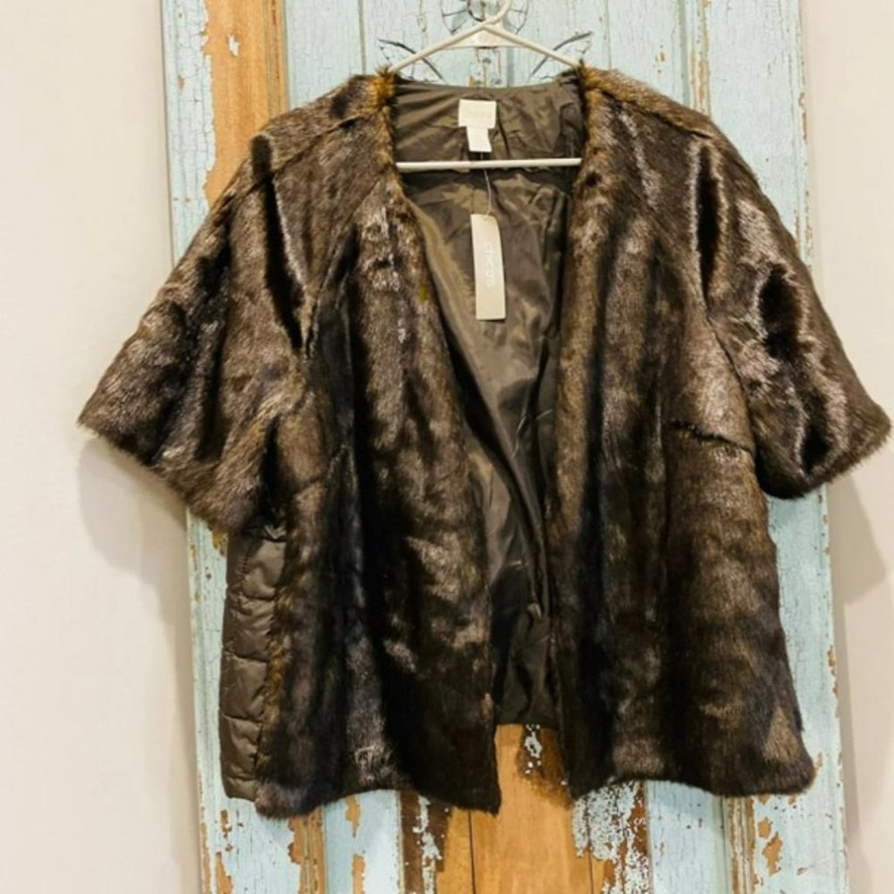 NWT Chico's faux fur short sleeve jacket XL or Size 3